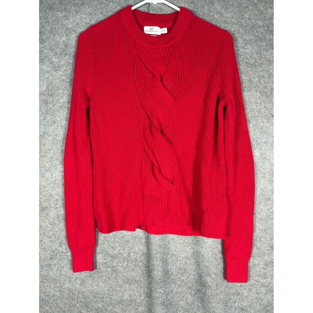 Vineyard Vines Womens Red Merino Wool Cable Knit Crew Neck Sweater 2E1018 Size M